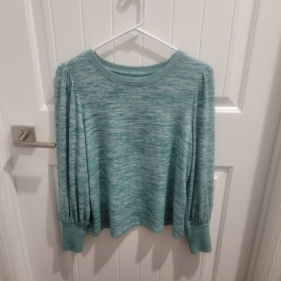 a.n.a Womens Petite Sweater PS Heather Green Heather Knit Top Balloon Sleeve - Picture 1 of 11